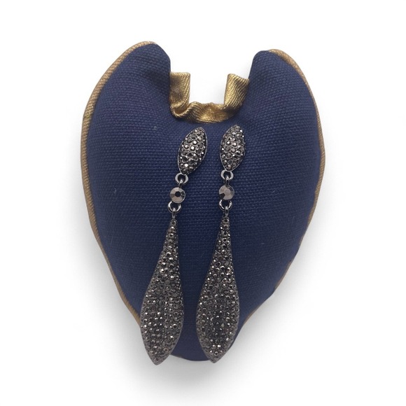 Sparkling Crystal Tear Drop Earrings Elegant Dangle Hematite Glamour - Picture 2 of 3